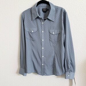 PENDLETON Blouse Women’s Size 14P Button Down Top Polyester Polka Dot Blue White